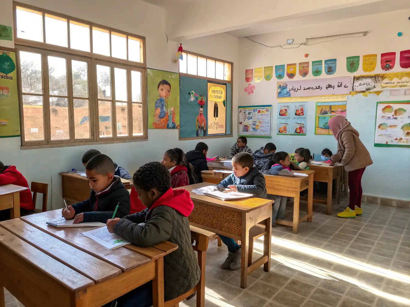 A classroom setting where AAPPMA educators are teaching children about the importance of aquatic ecosystems and responsible fishing practices.
